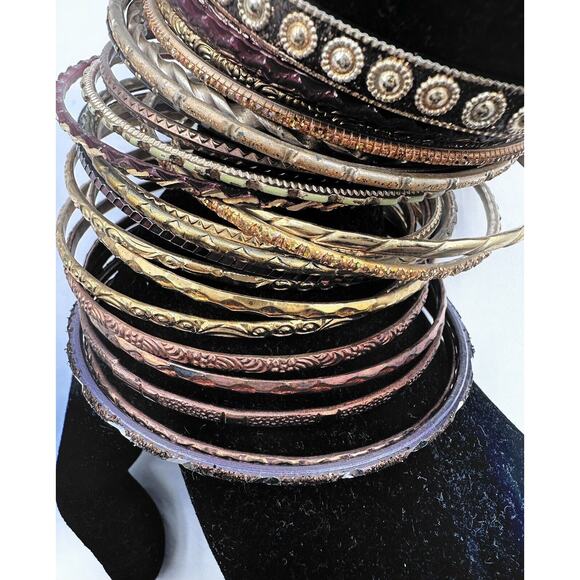 31 Boho Chic mixed metal gold & brown colored stack bangle bracelets, J-01-68 - Picture 9 of 13